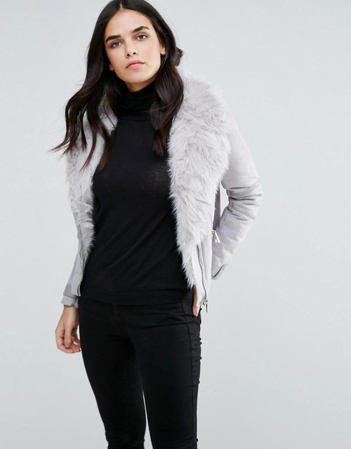Urbancode Suedette Aviator Jacket - Blue