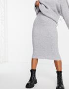 Asos Design Knitted Midi Skirt In Rib In Gray - Part Of A Set-grey