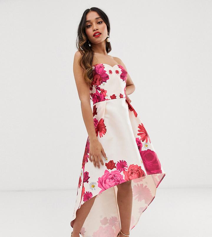 Chi Chi London Petite Printed Mini Prom Skater Bandeau Dress In Floral - Multi