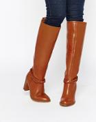 Miss Kg Vienna Tan Leather Pull On Knee Boot With Strap - Tan