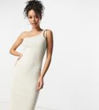 4th & Reckless Tall Knit One Shoulder Chain Strap Detail Midi Dress In Cream-white