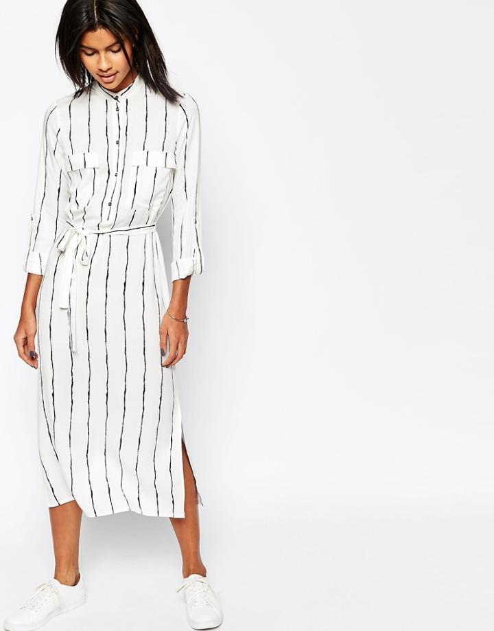 Asos Maxi Shirt Dress With Patch Pocket Detail - Multi