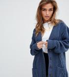 Boohoo Petite Cable Knit Oversized Cardigan In Blue - Blue