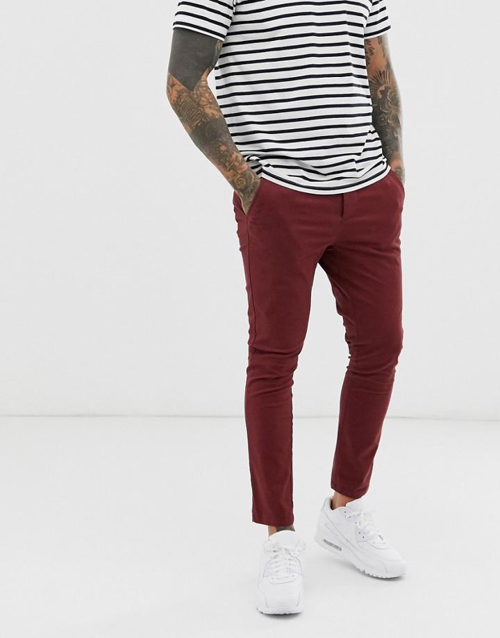 Asos Design Super Skinny Cropped Chinos In Burgundy-red