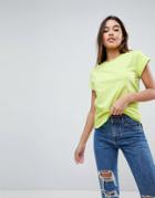 Asos T-shirt In Boyfriend Fit With Rolled Sleeve And Curved Hem - Yellow