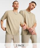 Jack & Jones Originals 2 Pack Oversize T-shirt & Shorts Set In Beige-neutral