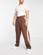 Bershka Wide Fit Tailored Pants With Taper In Brown