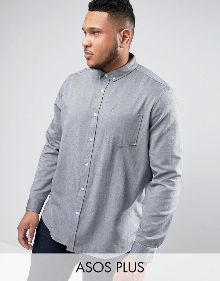 Asos Plus Regular Fit Oxford Shirt In Gray - Gray