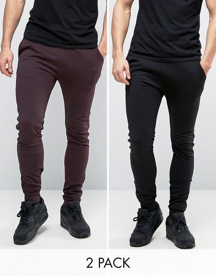 Asos Super Skinny Joggers 2 Pack Burgundy/black Save - Multi
