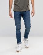 !solid Jeans In Slim Fit Washed Light Blue Denim With Stretch - Blue