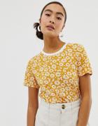 Monki Crew Neck T-shirt Ditsy Flower Print In Yellow - Yellow