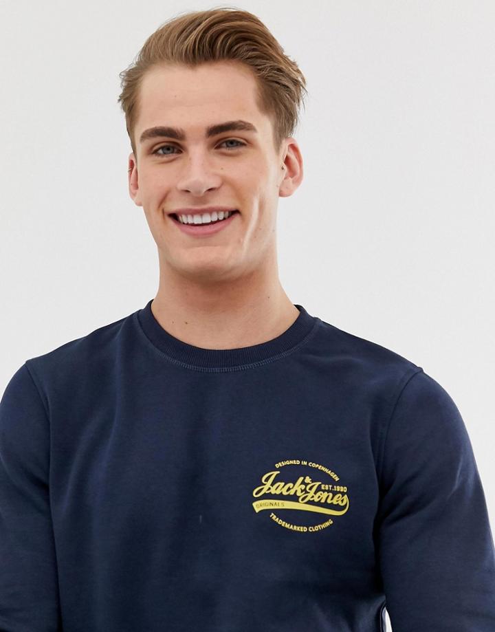 Jack & Jones Originals Crew Sweat With Chest Branding-navy