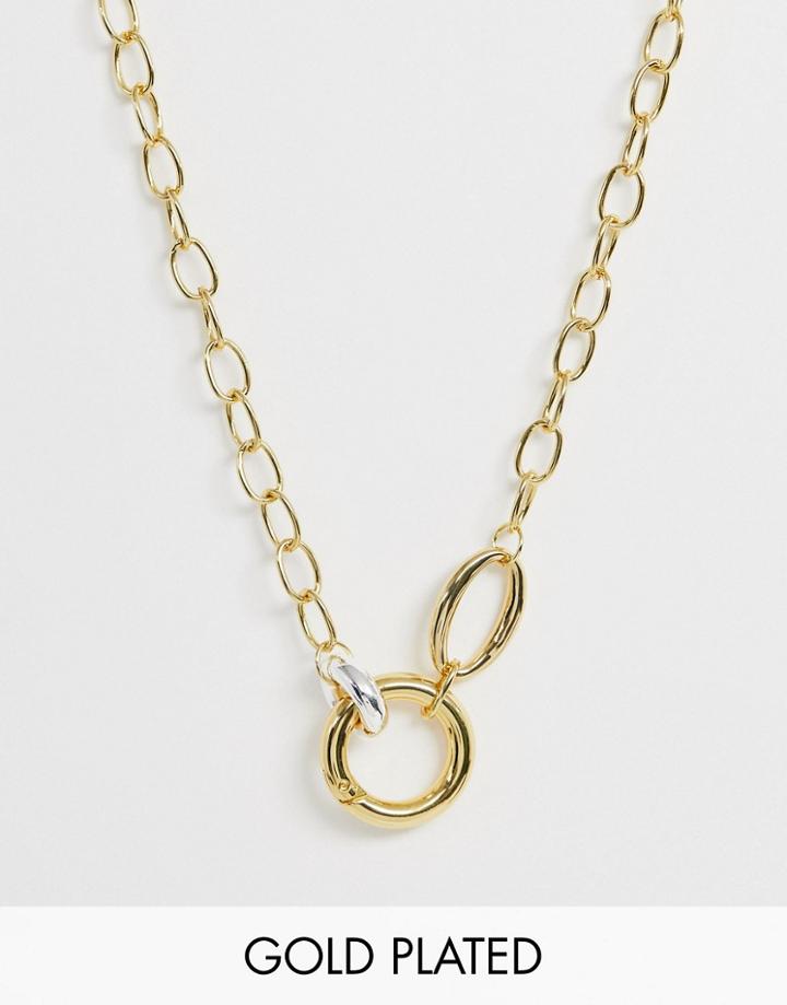 Asos Design Premium Gold Plated Necklace With Interlocking Colored Link - Gold