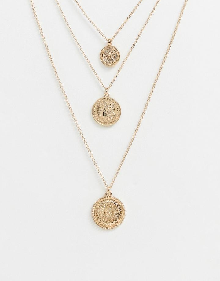 Monki Multi Row Pendant Necklace - Gold