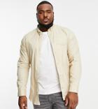 Brave Soul Plus Long Sleeve Cotton Twill Shirt In Beige-neutral