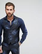 Rudie Black Leaf Jacquard Skinny Tuxedo Vest - Black