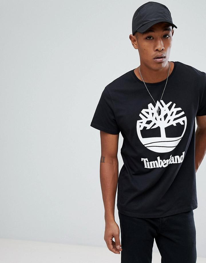 Timberland Stacked Logo T-shirt In Black - Black