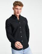 Farah Brewer Slim Fit Cotton Oxford Shirt In Black - Black