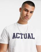 Asos Actual T-shirt In White With Varsity Front Print