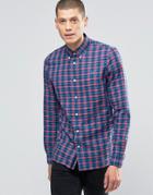 Fred Perry Shirt In Gingham Herringbone In Carmine In Slim Fit - Red