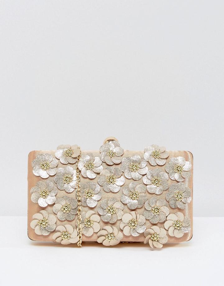 Chi Chi London 3d Floral Embellished Clutch Bag - Gold
