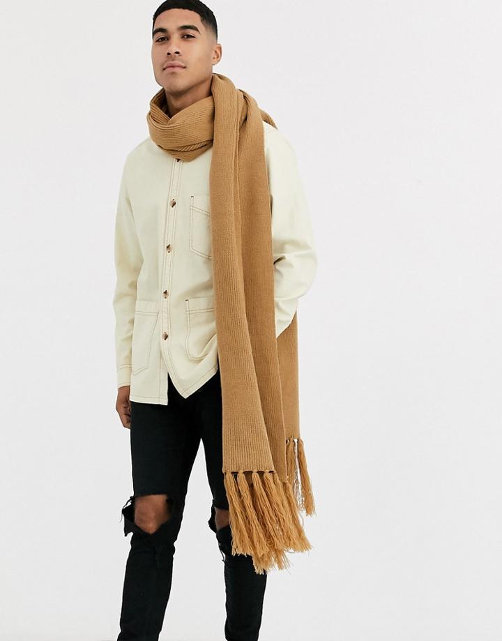 Jack & Jones Oversized Scarf With Tassels In Camel