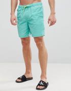 Asos Swim Shorts In Green Acid Wash With Neon Drawcord In Mid Length - Green
