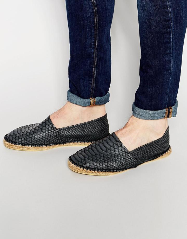 Asos Espadrilles In Black With Snakeskin Effect - Black