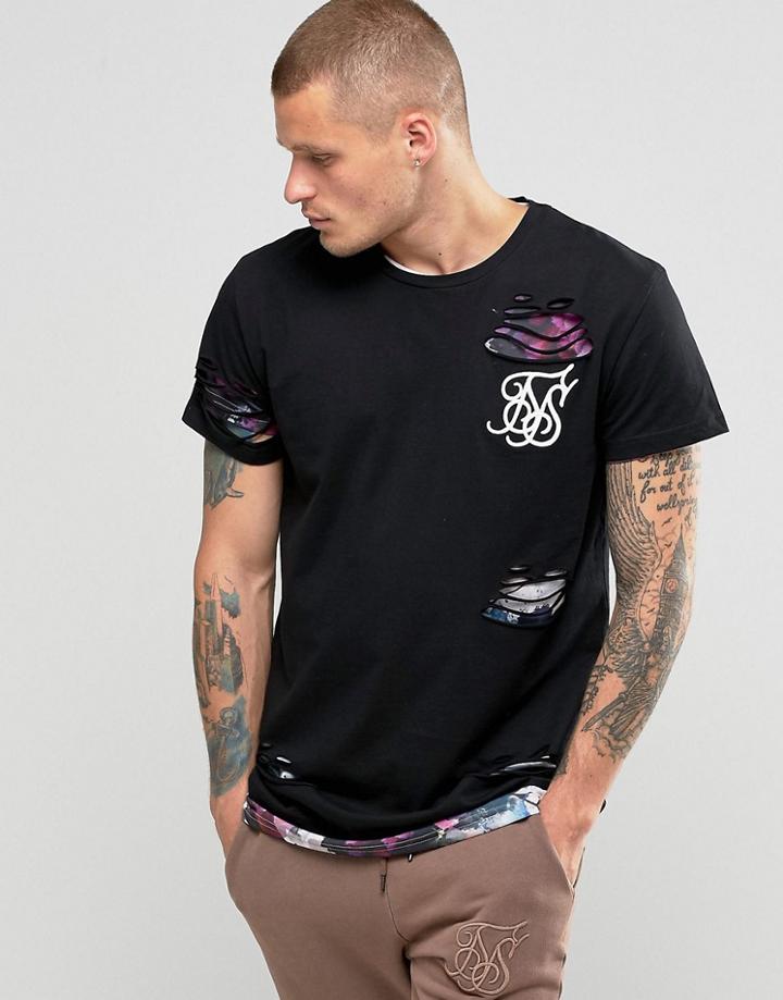 Siksilk Distressed T-shirt With Double Layer - Black