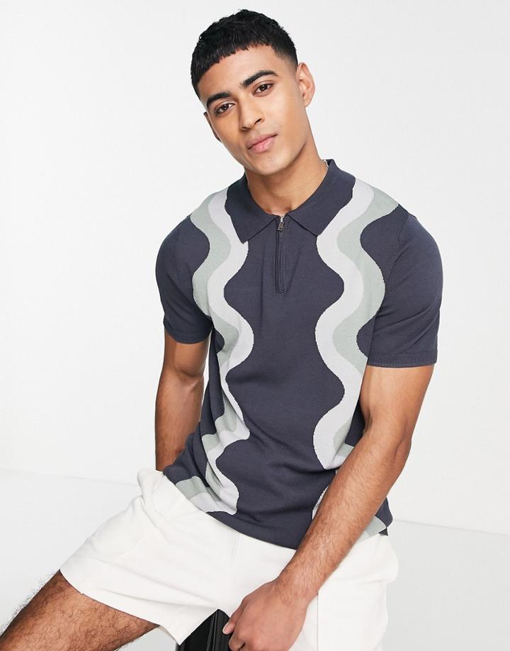 River Island Short Sleeve Swirl Polo In Gray