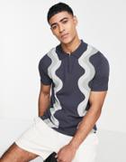 River Island Short Sleeve Swirl Polo In Gray