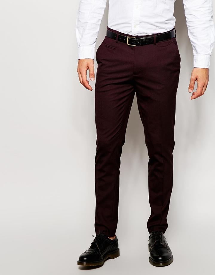 Asos Skinny Fit Smart Pants - Burgundy