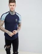 Gym King Long Line Retro Tee In Navy Nights / Mirage Blue - Navy