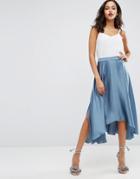 Asos Midi Skirt In Satin With Splices - Aegean Blue
