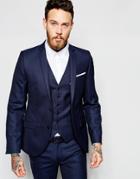 Heart & Dagger Suit Jacket In Birdseye Fabric In Skinny Fit - Navy