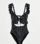 Peek & Beau Fuller Bust Exclusive Cut Out Ruffle Swimsuit In Polka Dot-multi