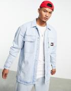 Tommy Jeans Oversized Surplus Denim Overshirt Jacket In Bleach Wash-blue
