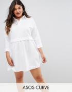 Asos Curve Cotton Mini Smock Shirt Dress - White
