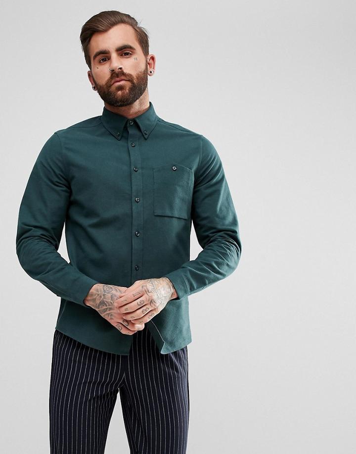 Asos Regular Fit Moleskin Shirt In Green - Green