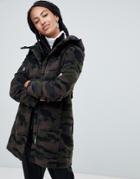 Esprit Hooded Camo Print Coat - Green