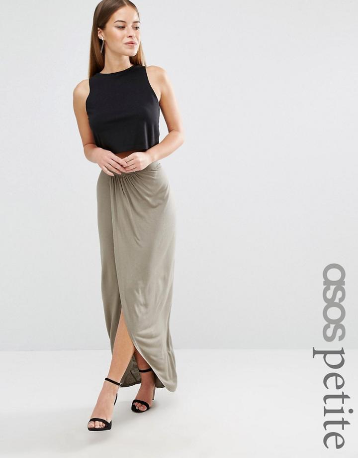 Asos Petite Wrap Maxi Skirt In Jersey - Green