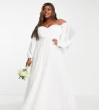 Asos Edition Curve Maya Off Shoulder Blouson Sleeve Chiffon Wedding Dress-white
