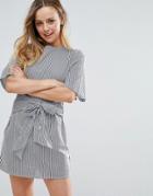 Influence Tie Front Shift Dress - Blue
