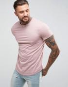 Asos Longline T-shirt With Crew Neck And Curved Hem - Pink