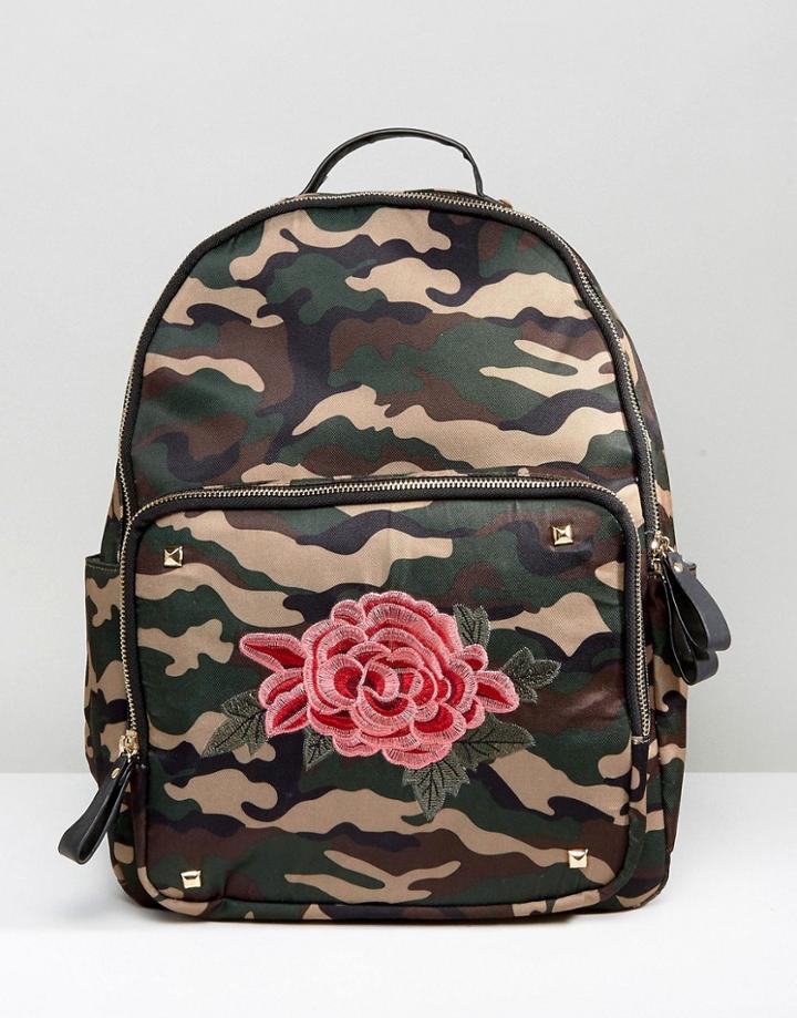 Yoki Camo Backpack With Floral Embroidery - Green