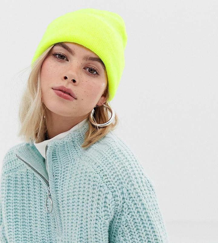 My Accessories Neon Yellow Turn Up Beanie - Yellow