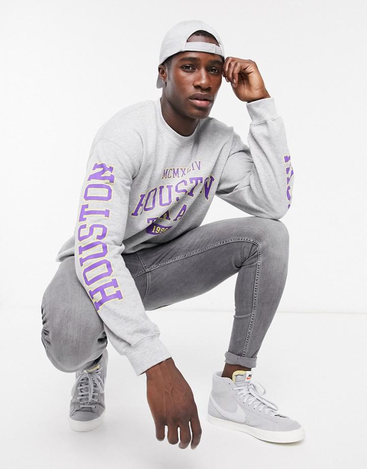 Topman Sweat With Varsity Print In Gray-grey