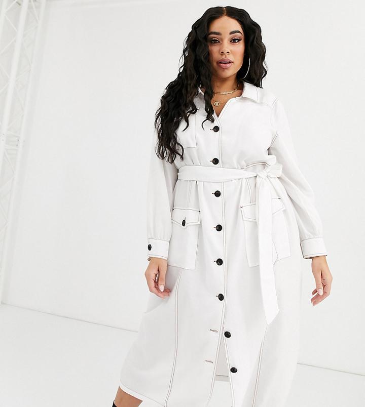Asos Design Curve Contrast Stitch Midi Column Shirt Dress