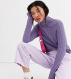 Monki Ribbed Knitted Roll Neck Sweater In Lilac-purple