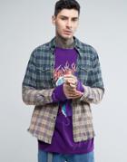 Reason Flannel Check Shirt In Dip Dye With Raw Hem - Blue